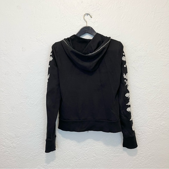 Free People Black Floral Embroidered Hoodie Sweatshirt Top Medium - Picture 10 of 10